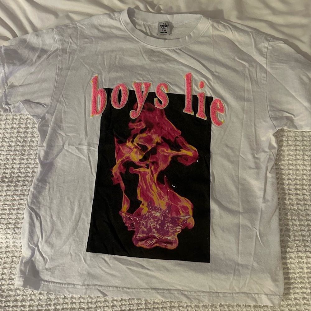 Boys Lie White Tee with Pink and Black Graphic